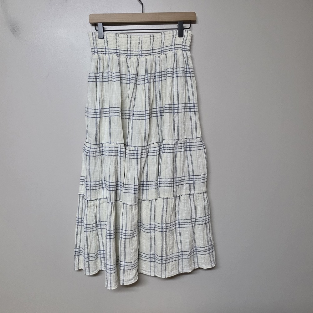 Faherty Women Small Dune Organic Cotton Gauze Woodstock Skirt Ivory Blue Plaid - Picture 7 of 12